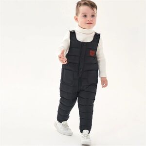BRAND NEW! Size 100 3T Black Puffer Overalls with Bear Patch - Kids